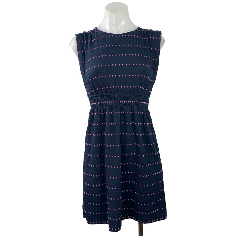 Ann Taylor LOFT Navy Blue Stitch Sleeveless Smocked Waist A Line Mini Dress XXSP